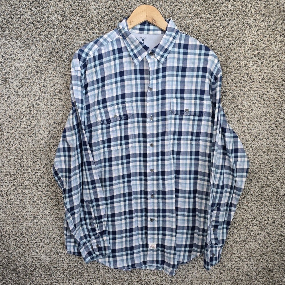 Izod‎ Shirt Mens Large Blue Plaid Button Up Seaside Twill Long Sleeve Casual